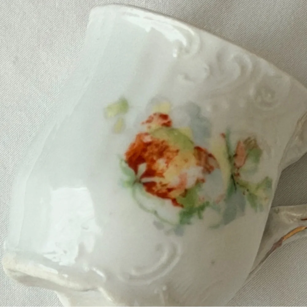 Antique Porcelain Mini Floral White & Gold Victorian Demitasse Retro Display Cup